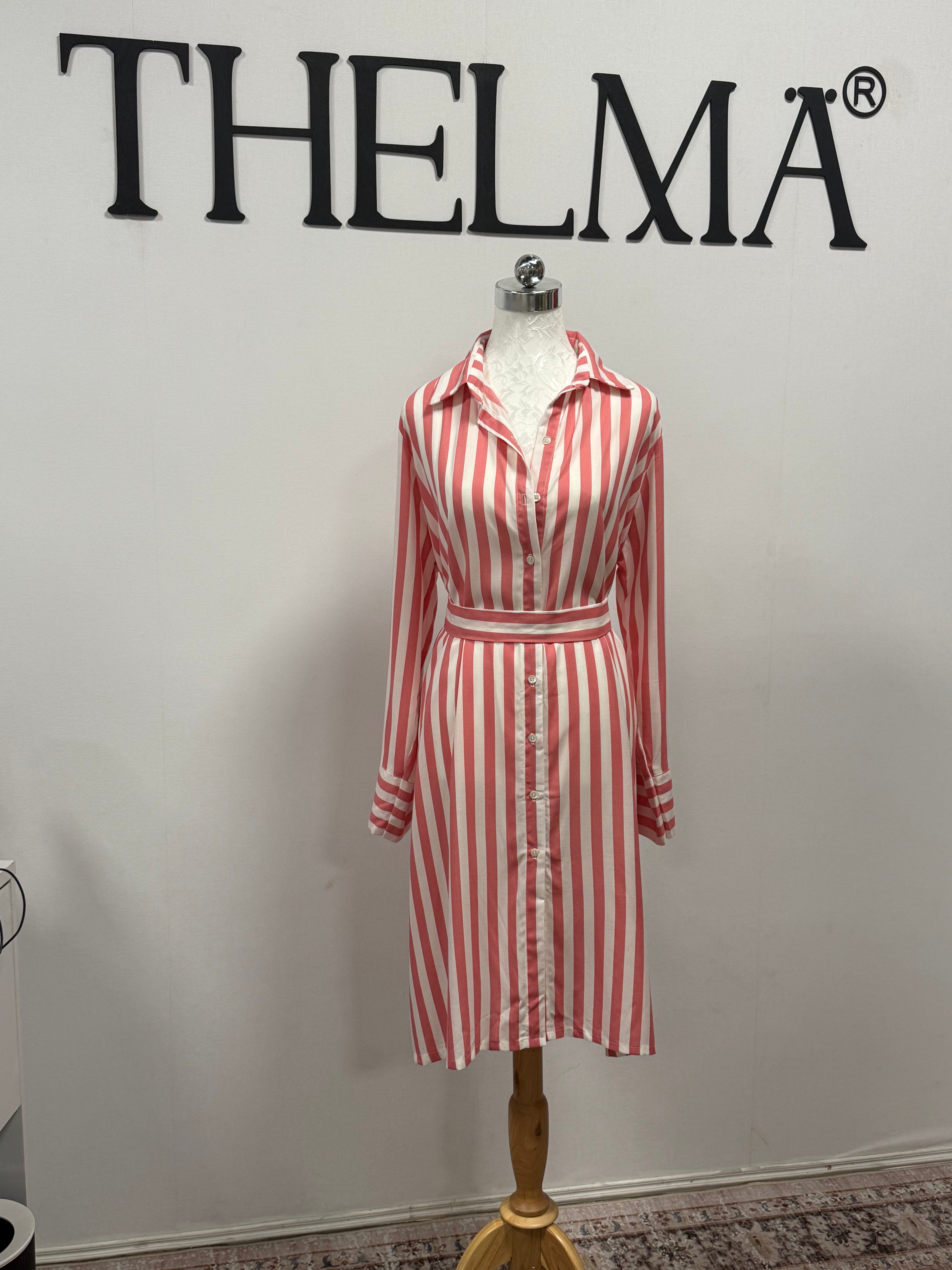 The Rosé Stripe Shirt Dress