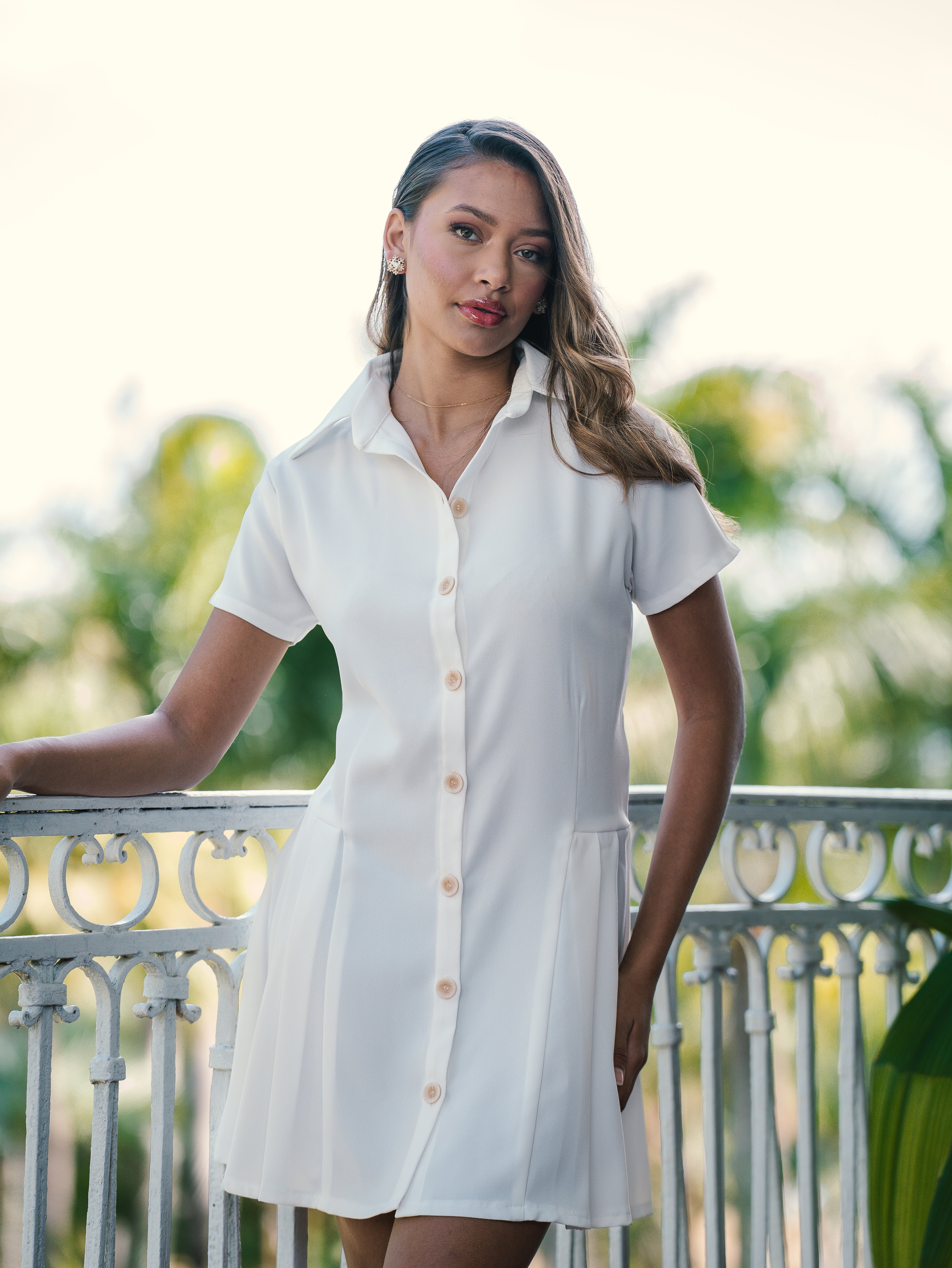 White shirt-dress with a structured collar