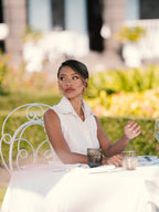 Sleeveless top and full-length column skirt