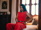 Sleeveless top with tailored trousers