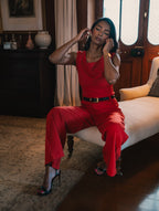 Sleeveless top with tailored trousers