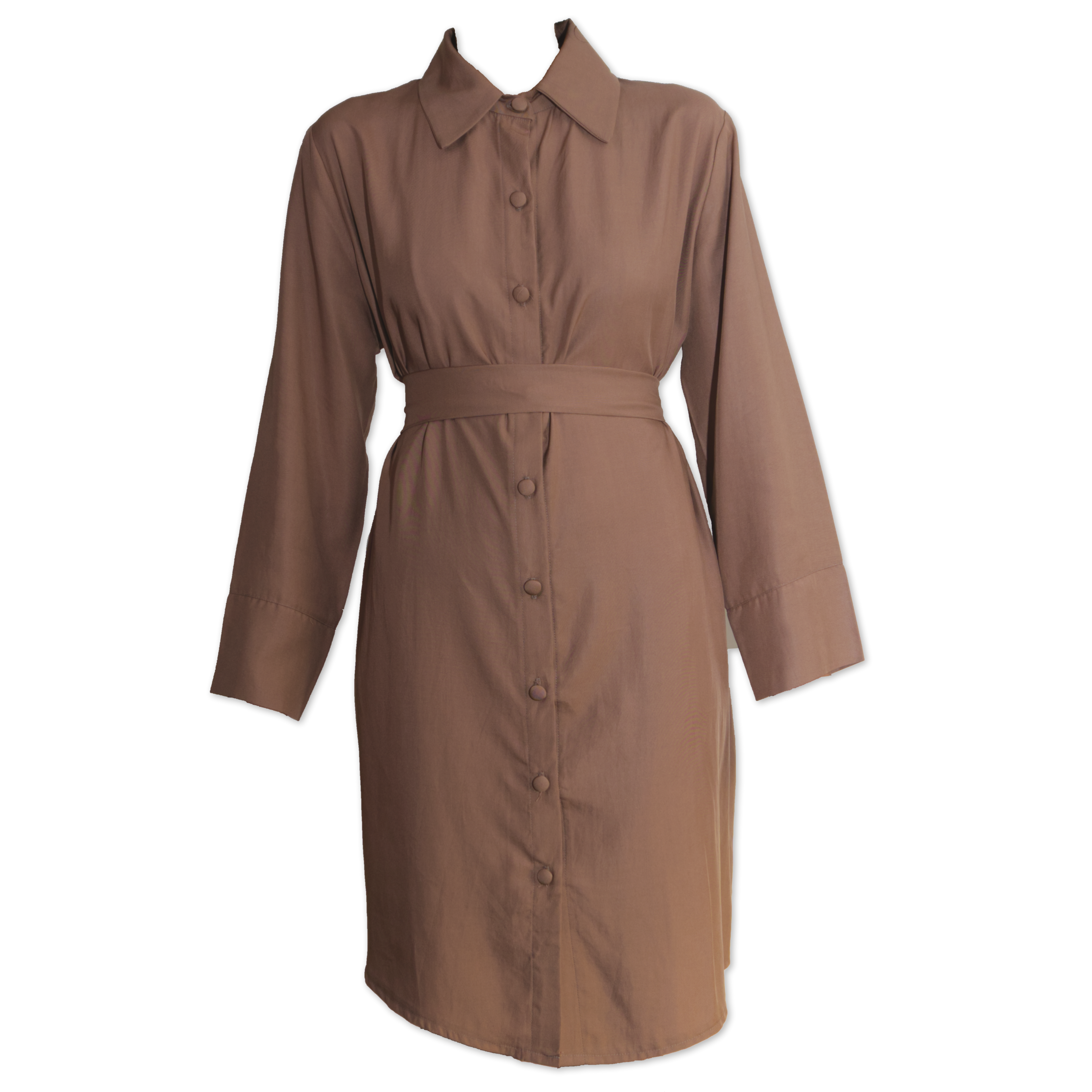 Long-sleeve shirt dress and a detachable belt
