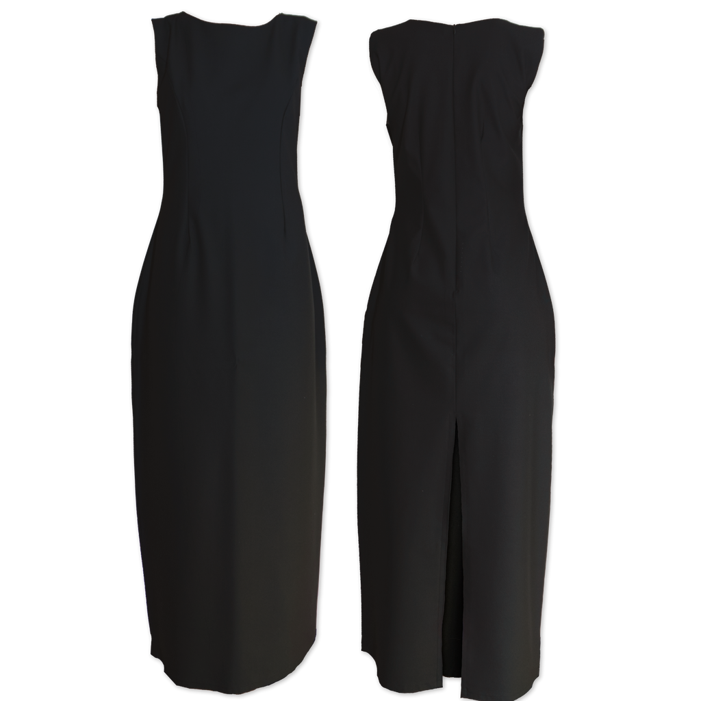 Sleeveless dress with elongated silhouette